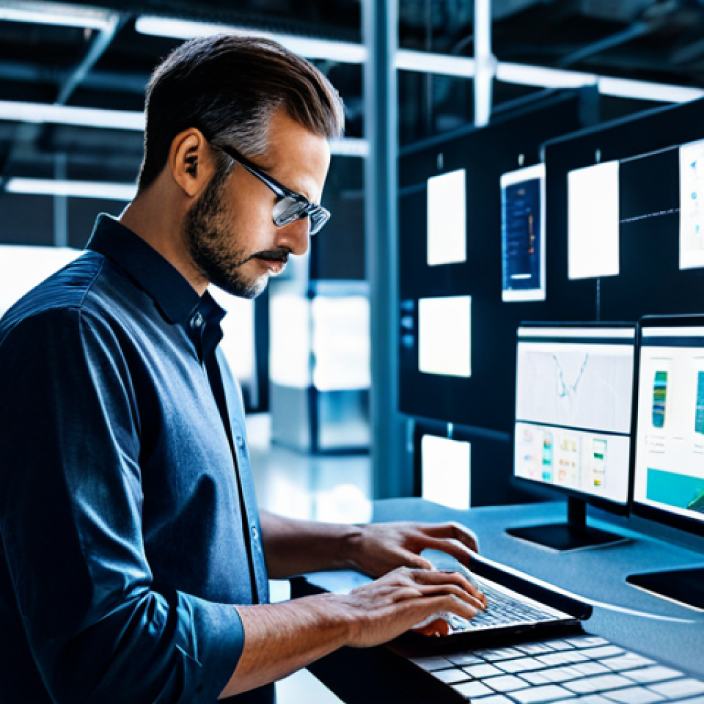 A focused professional male, dressed in a sharp business casual outfit, standing amidst a dynamic network of diverse smart devices and sensors. He subtly gestures towards a flowing grid of light and data representing decentralized processing, with elements of a modern factory floor, an urban cityscape, and personal digital devices (laptop, tablet) subtly integrated into the background. The visuals emphasize data originating from various sources and being processed locally at the edge, indicating efficiency and speed. Professional photography, high-resolution, sharp focus, vibrant colors, clean aesthetic, perfect anatomy, correct proportions, well-formed hands, proper finger count, natural body proportions, fully clothed, appropriate attire, modest clothing, safe for work, appropriate content, family-friendly.