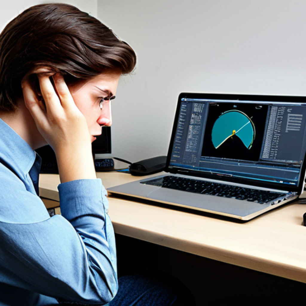 A professional-looking student, fully clothed in modest everyday attire, sits at an outdated desk, head in hands, looking visibly frustrated at a computer screen displaying a slow loading bar. The background shows a cluttered home office with older tech, conveying a sense of technical difficulty and waiting. Perfect anatomy, correct proportions, natural pose, well-formed hands, proper finger count, natural body proportions, professional photography, high quality, safe for work, appropriate content, fully clothed, family-friendly.