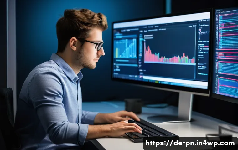 웹어셈블리의 성능 테스트 및 분석 방법 - **Prompt:** A modern, well-lit office environment. A focused software developer, male, in his late 2...