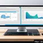 Home 19 웹어셈블리를 활용한 UI UX 디자인 혁신 - A modern web developer workspace showing a large ultra-wide monitor displaying a complex 3D product ...