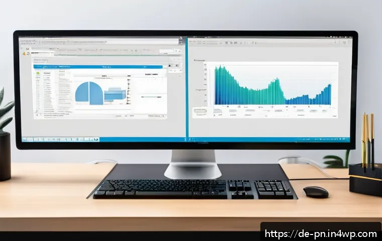 웹어셈블리를 활용한 UI UX 디자인 혁신 - A modern web developer workspace showing a large ultra-wide monitor displaying a complex 3D product ...