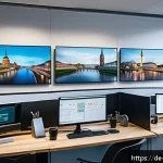 Home 18 웹어셈블리의 디지털 콘텐츠 제작 응용 - A modern German software development office scene showcasing a diverse team of developers collaborat...